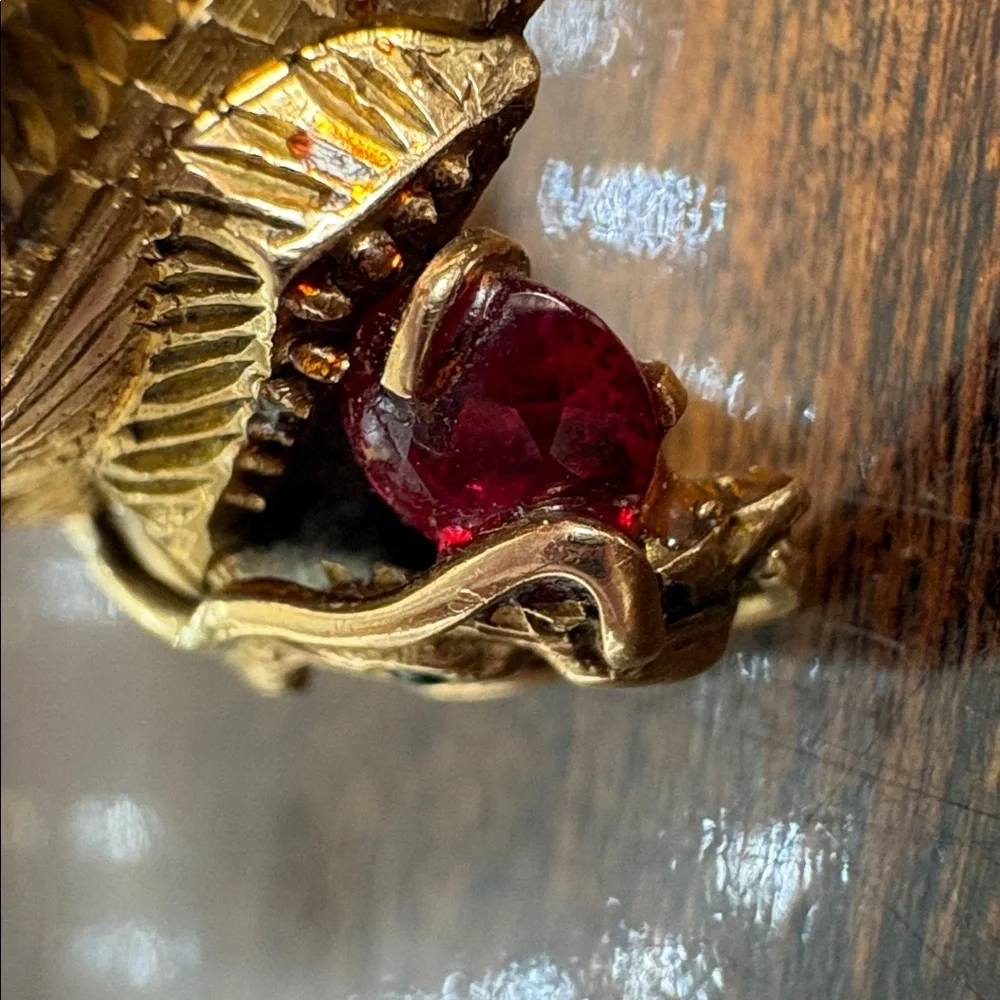 VINTAGE NOSE DRAGON 14K GOLD RING WITH RUBY, EMERALDS & ALEXANDRITE size 9.5